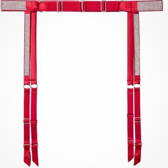 NWT Victoria's Secret Rhinestone RED Garter Belt Rhinestone Straps Shine XS/S - Picture 3 of 4